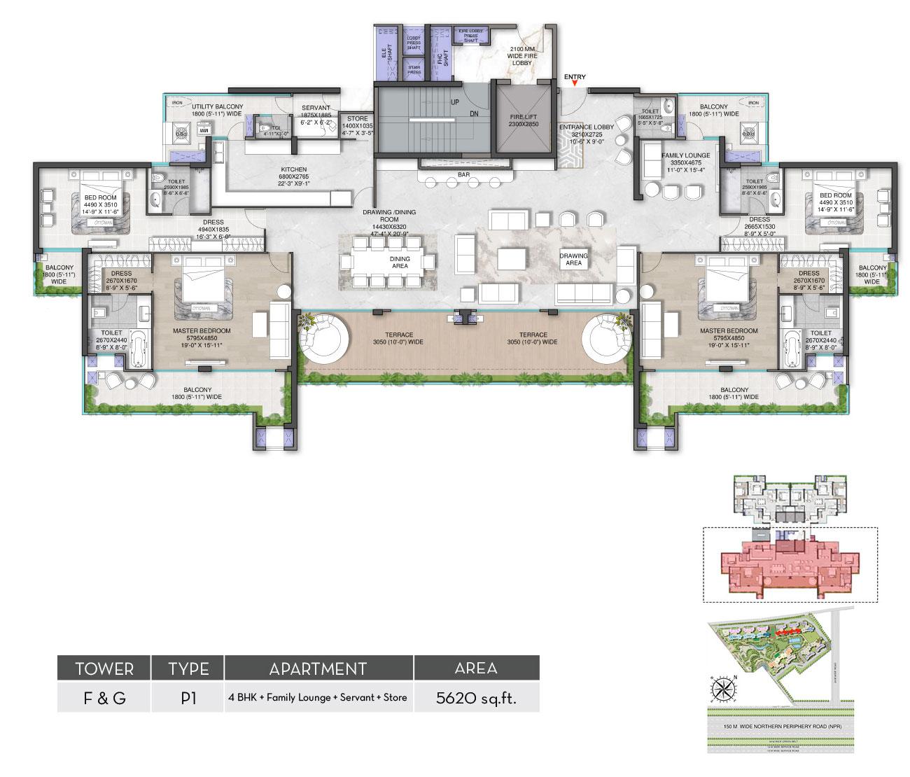 Pent House 4 BHK + Family Launge + Servant + Store