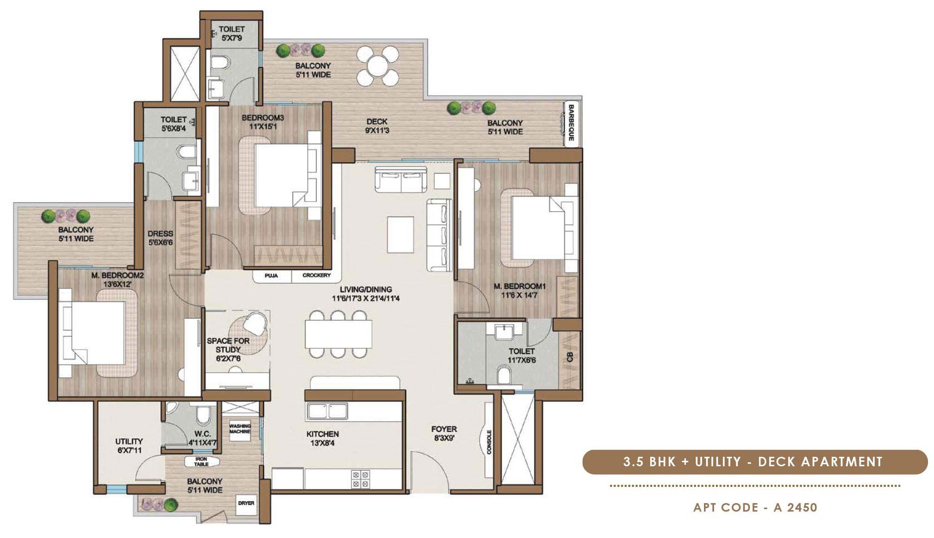 3.5 BHK + Utility - Deck Apartment