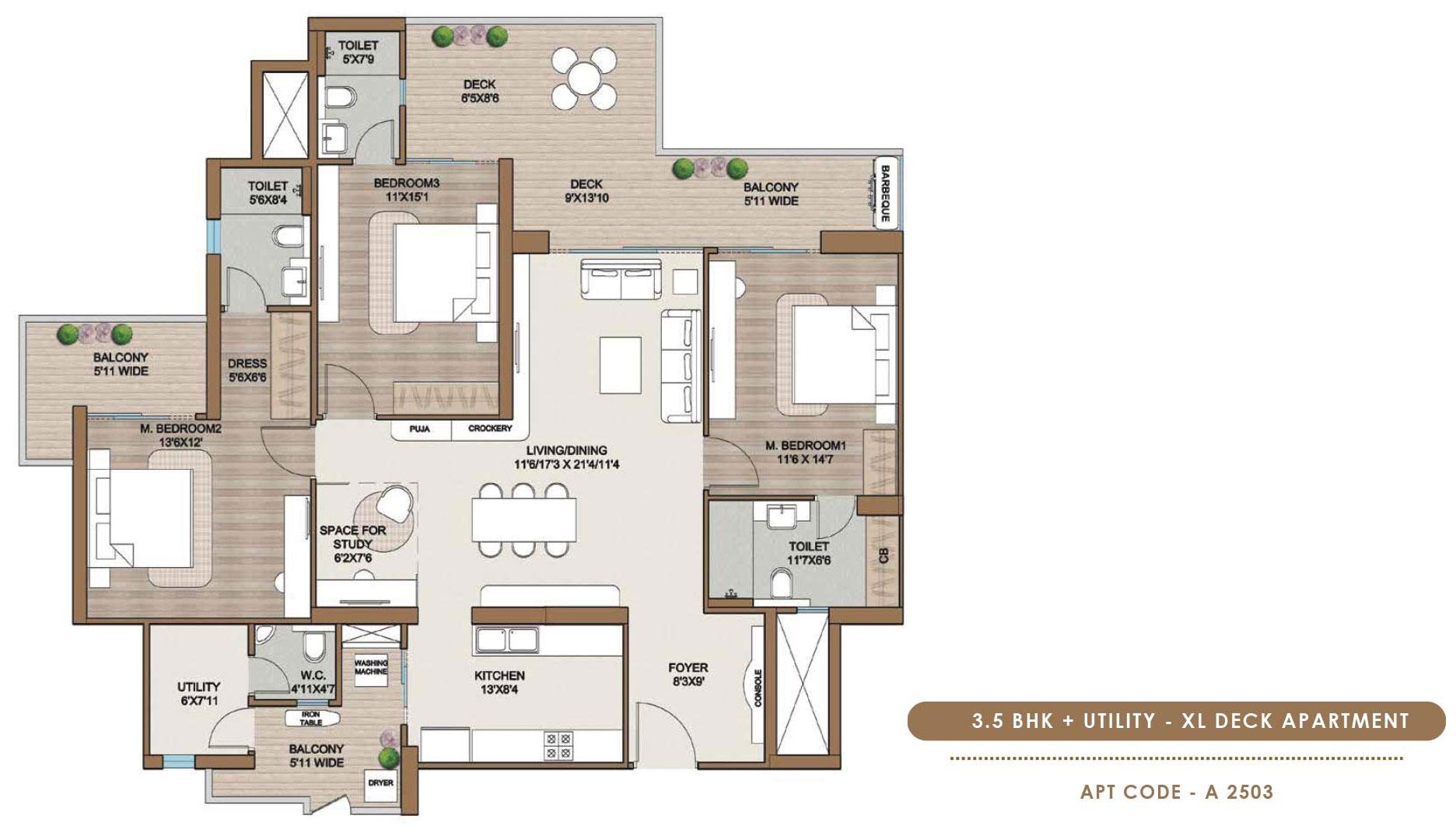 3.5 BHK + Utility - XL Deck Apartment
