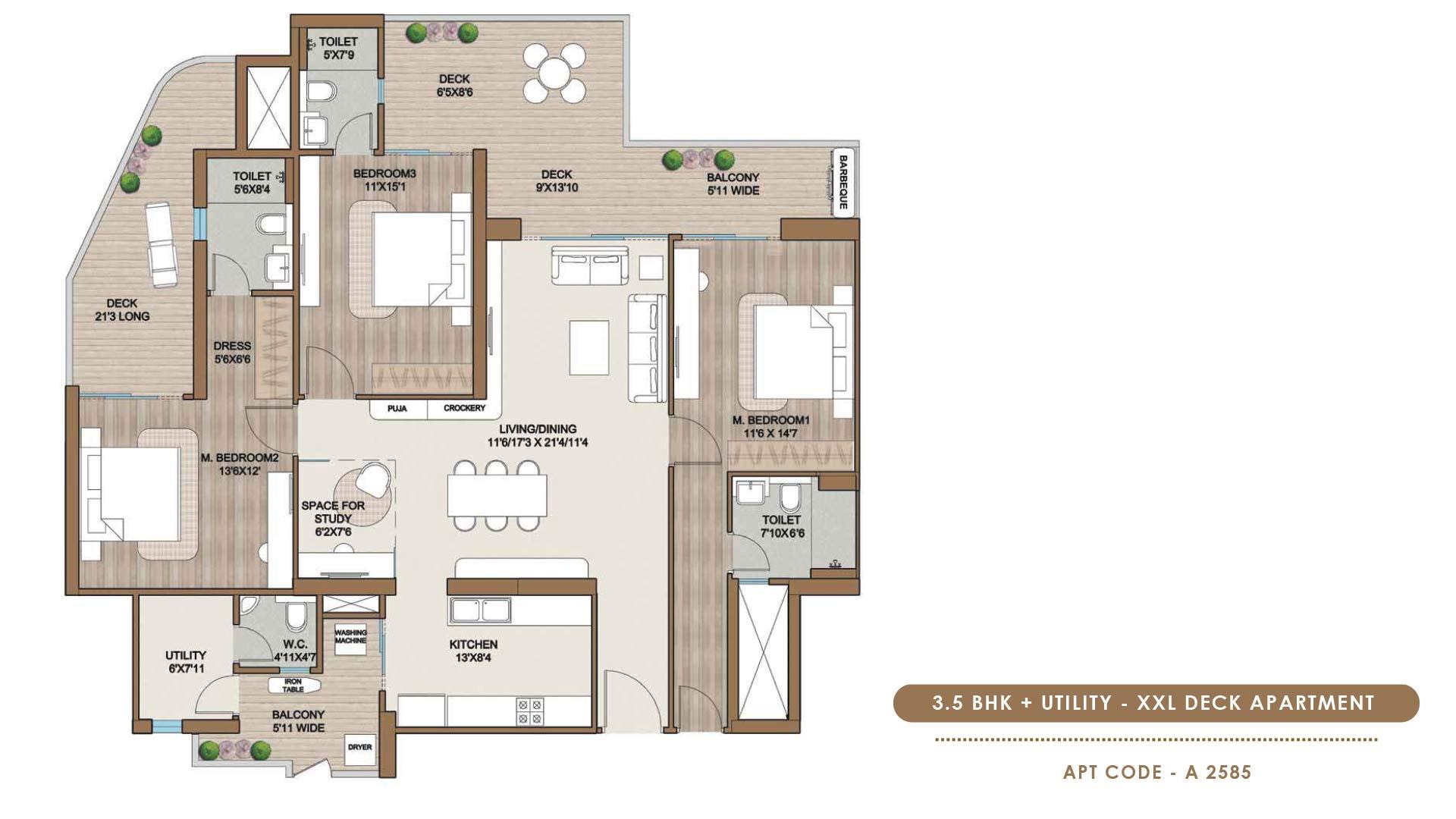 3.5 BHK + Utility - XXL Deck Apartment