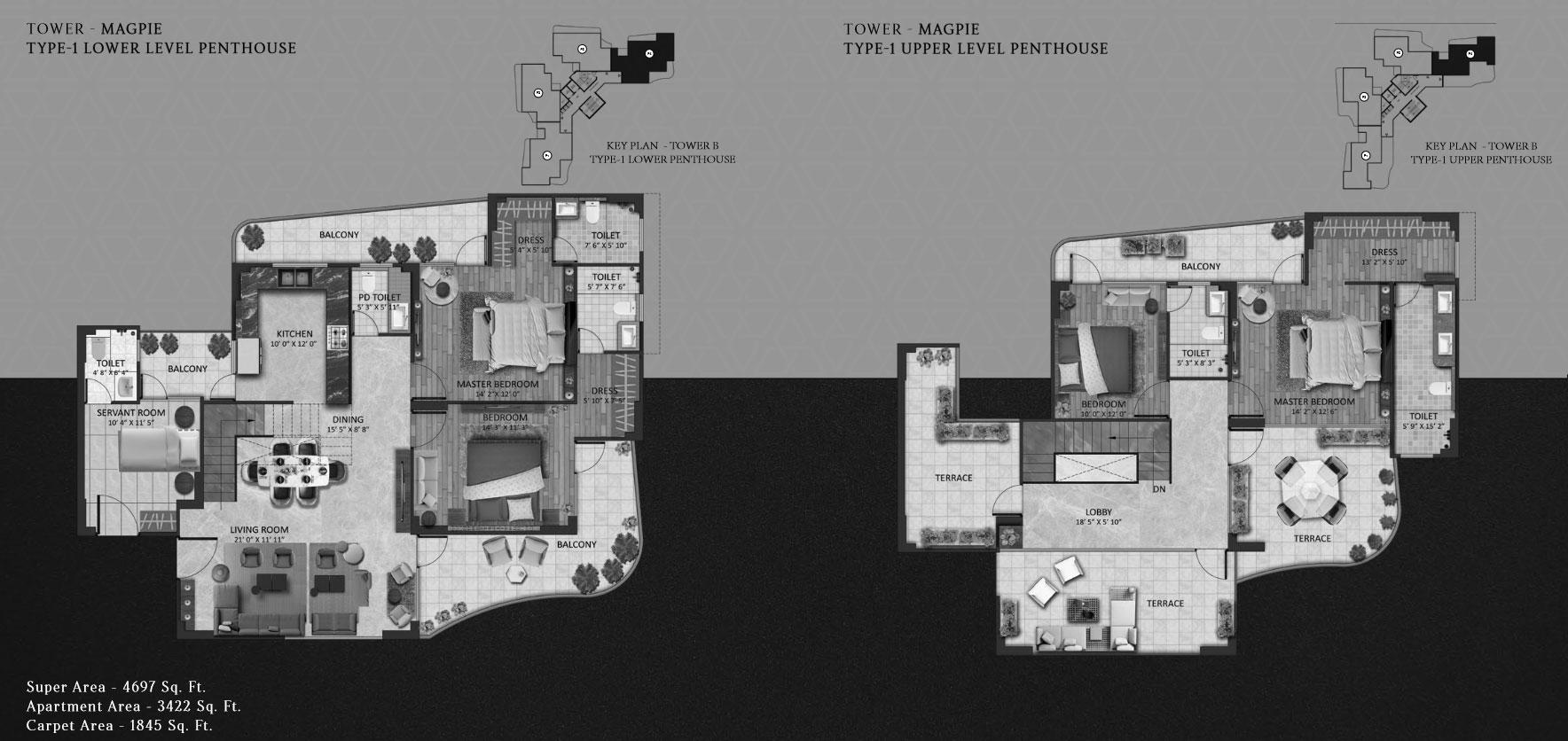Lower & Upper Level Pent House Type 1, Tower : Magpie