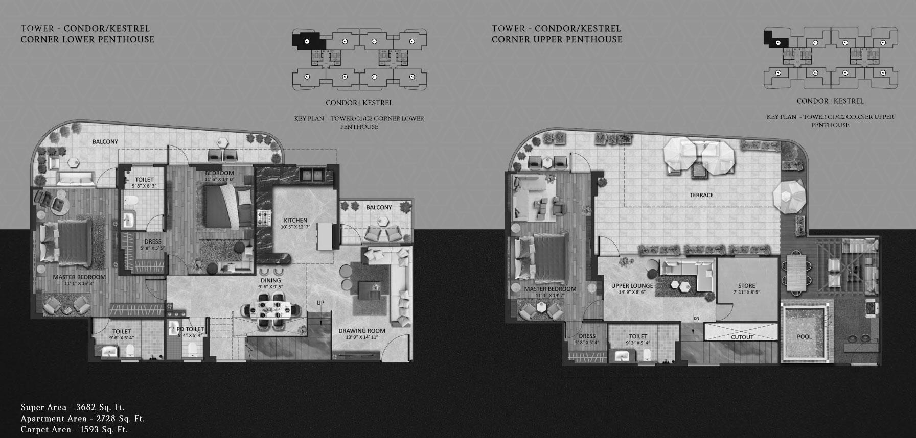 Corner Lower & UpperPent House , Tower : Condor / Kestrel