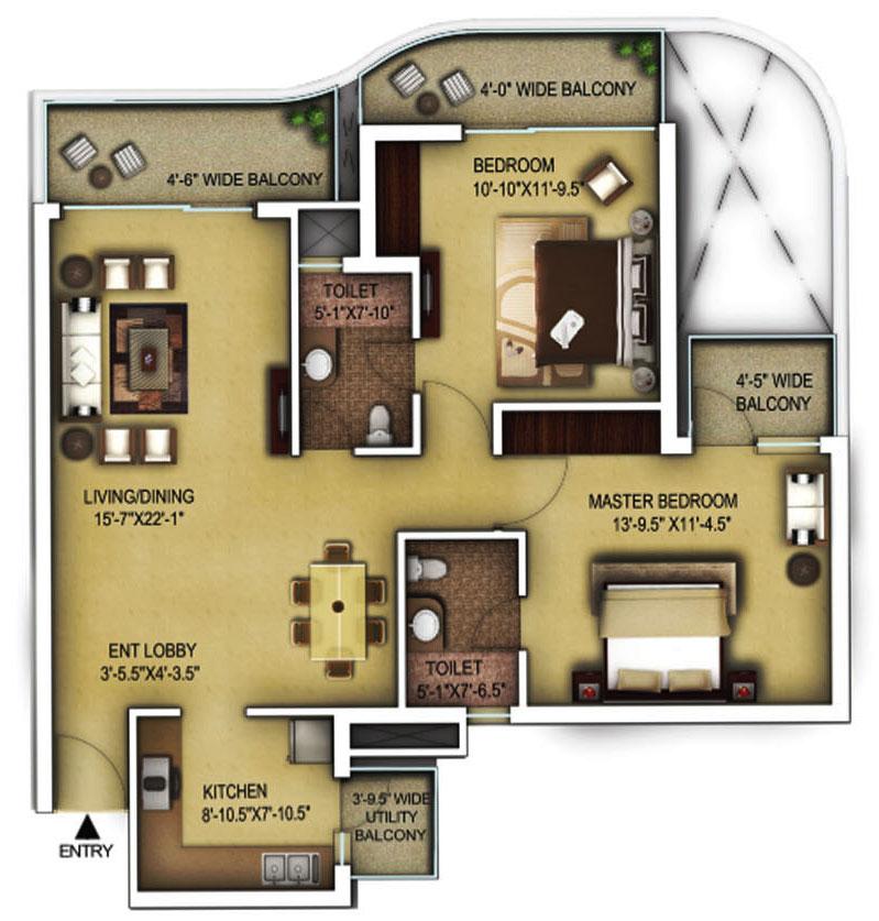2 Bhk Typical Unit Plan