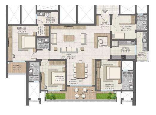 3 BHK + Utility Store