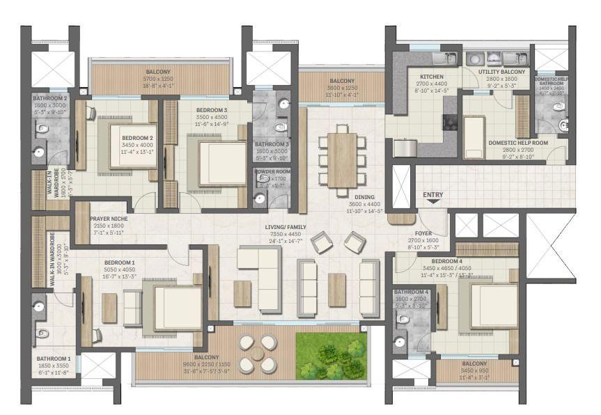 4 BHK + Domestic Help Room