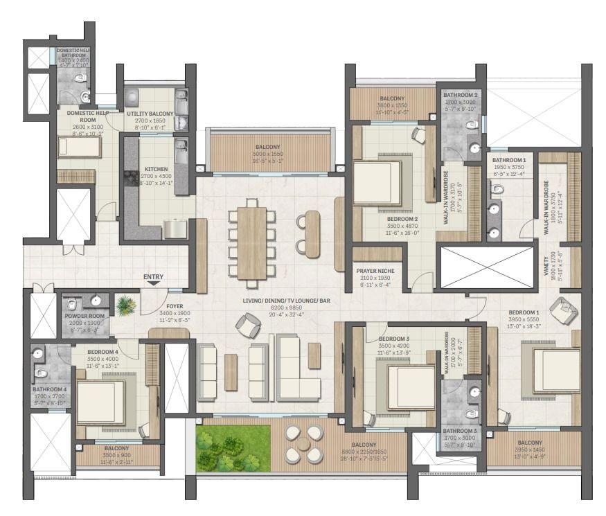 4 BHK + Domestic Help Room