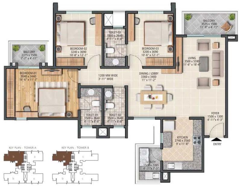 3BHK + Utility Space