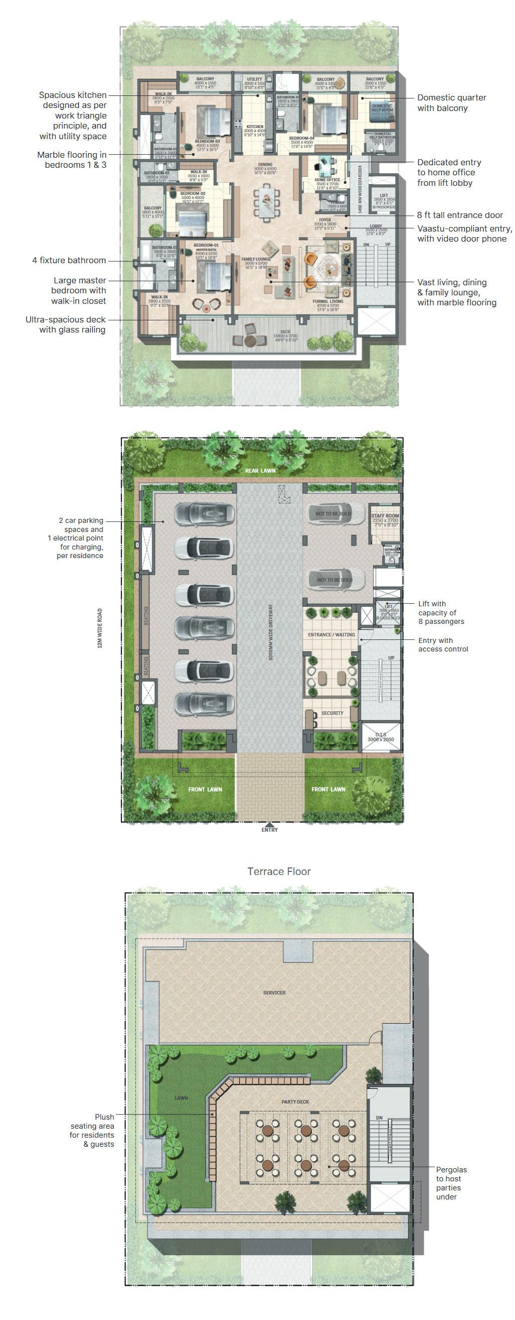 1st, 2nd & 3rd Floor 4 Bedroom Residence with Home Office & Domestic Help Room
