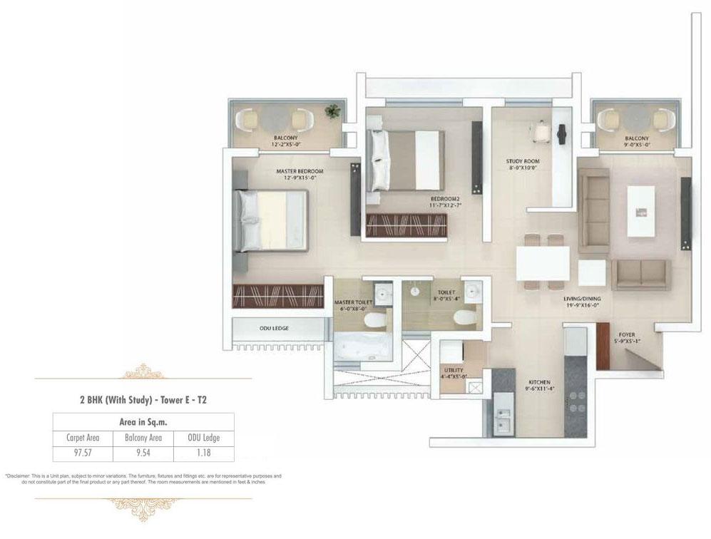 2BHK + Study + Private Garden