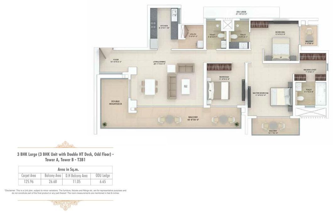 3BHK + Double Height Deck Balcony