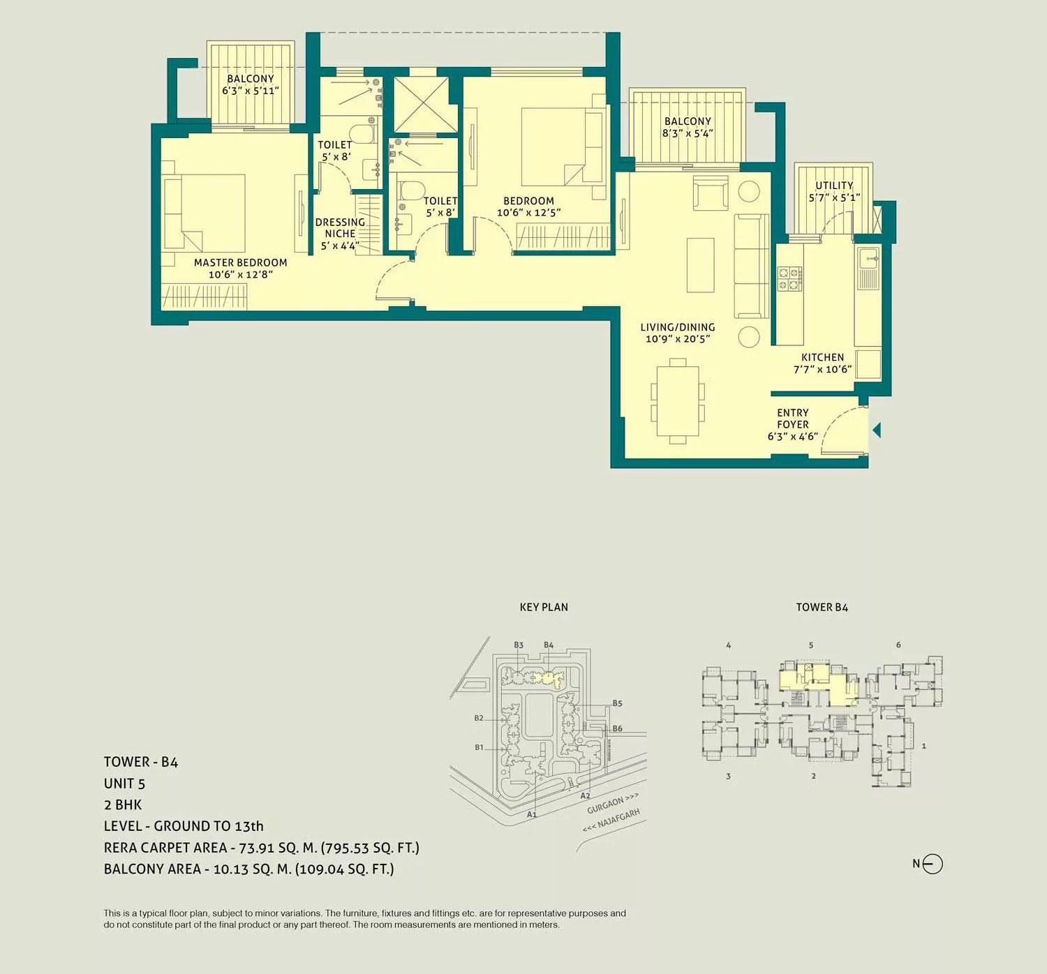 2 BHK, Unit - 5, Tower - B4, Level Ground to 13th