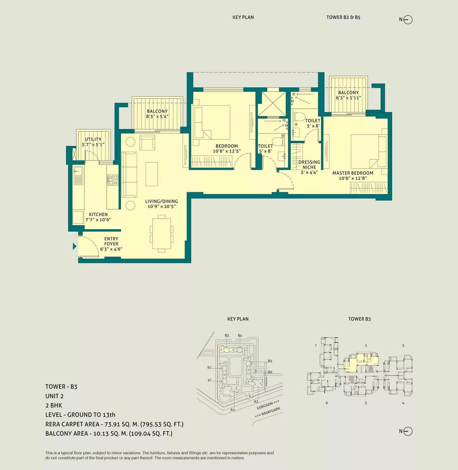 2 BHK, Unit - 2, Tower - B3, Level Ground to 13th