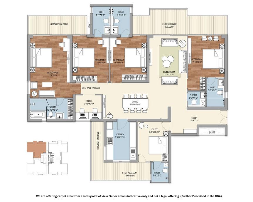 4  BHK + Bedroom + Study + Service Personnel